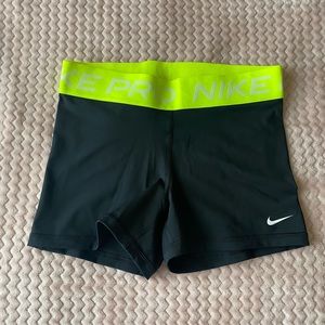 Neon green and black Nike Pro 3" shorts medium